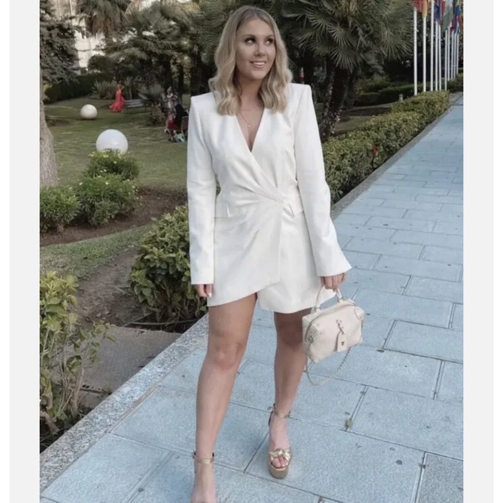 Zara Ecru Draped Blazer Dress - Picture 4 of 16